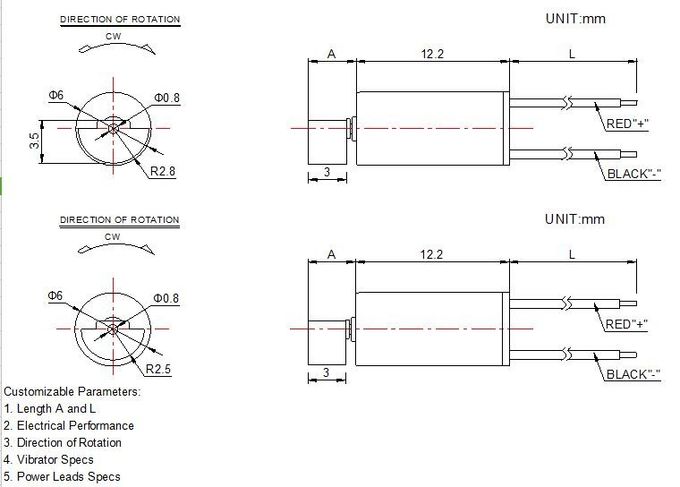 マッサージャーのための1.5v 3v コアレス DCモーター6mm直径12mmの長さのRoHSの文書