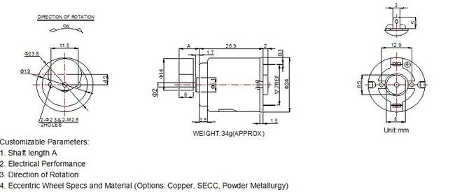 マッサージのベッドRoHSのためのカーボン・ブラシDCの振動モーターRC-260SA-Zは承認しました